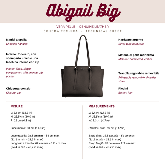 ABIGAIL BIG genuine leather handbag - DARK BROWN