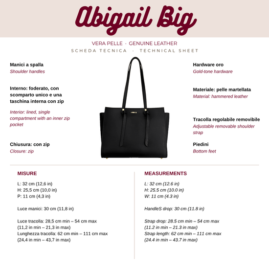 ABIGAIL BIG genuine leather handbag - BLACK GOLD