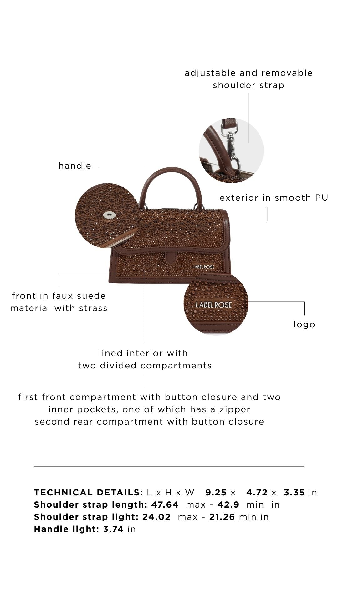 Borsa a mano PAIGE STRASS - BROWN