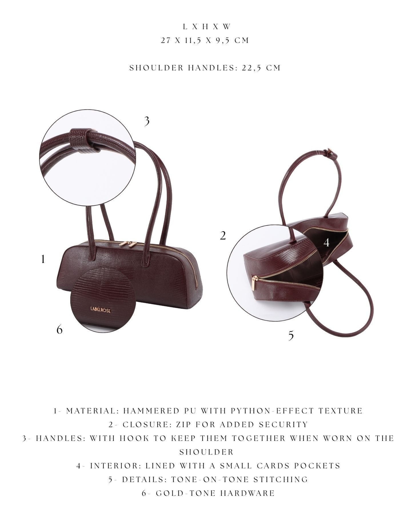 Shoulder bag LONGUETTE - DEEP WINE RED