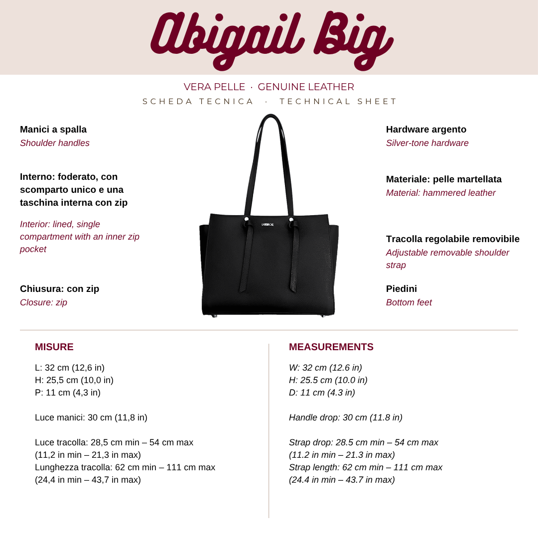 Borsa a mano ABIGAIL BIG vera pelle - BLACK SILVER