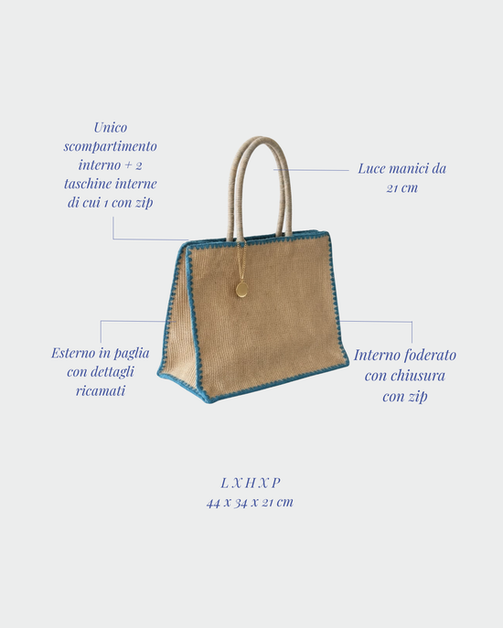 Azure straw bag - TURQUOISE