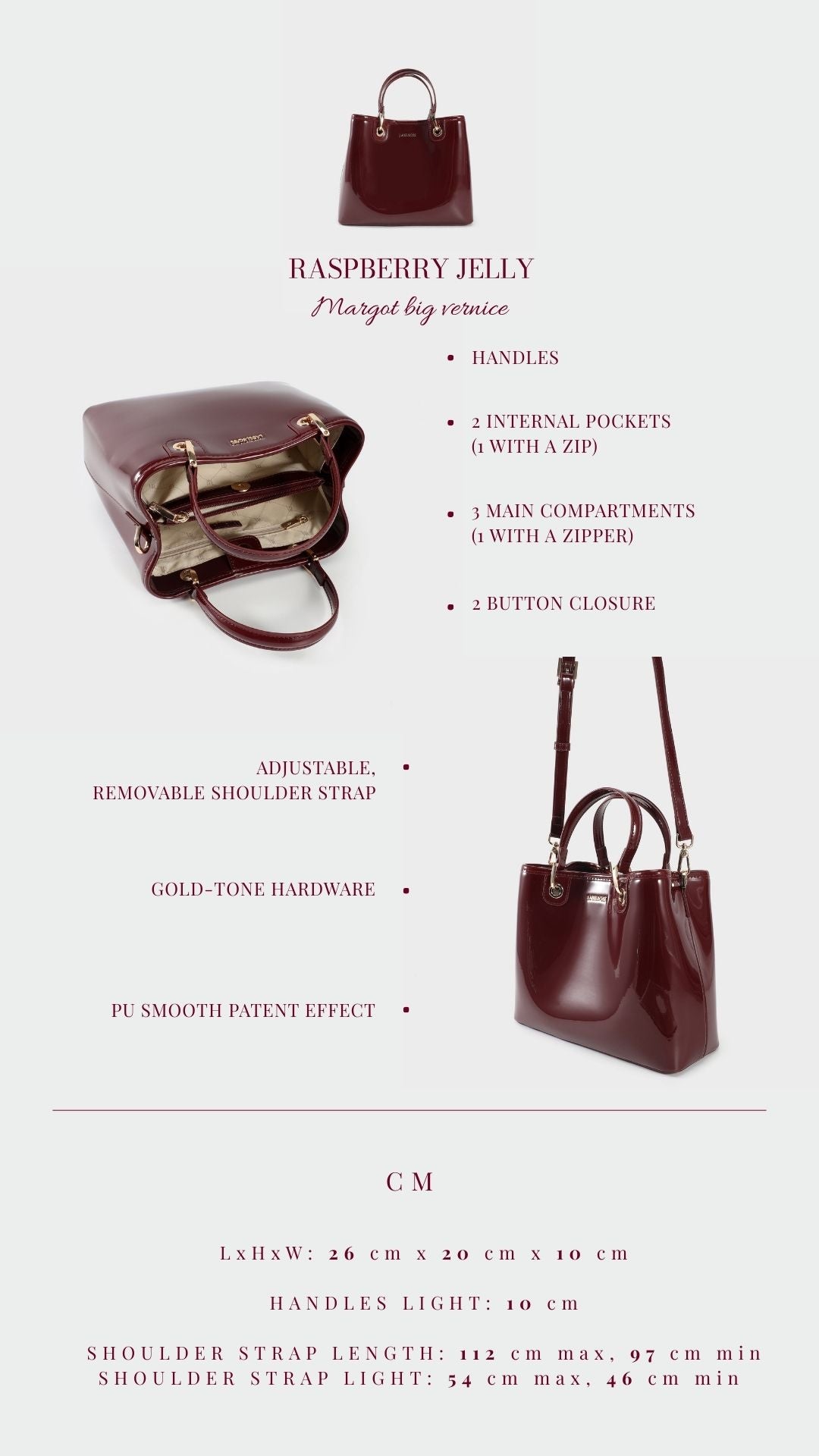 Borsa a mano MARGOT BIG VERNICE - RASPBERRY JELLY