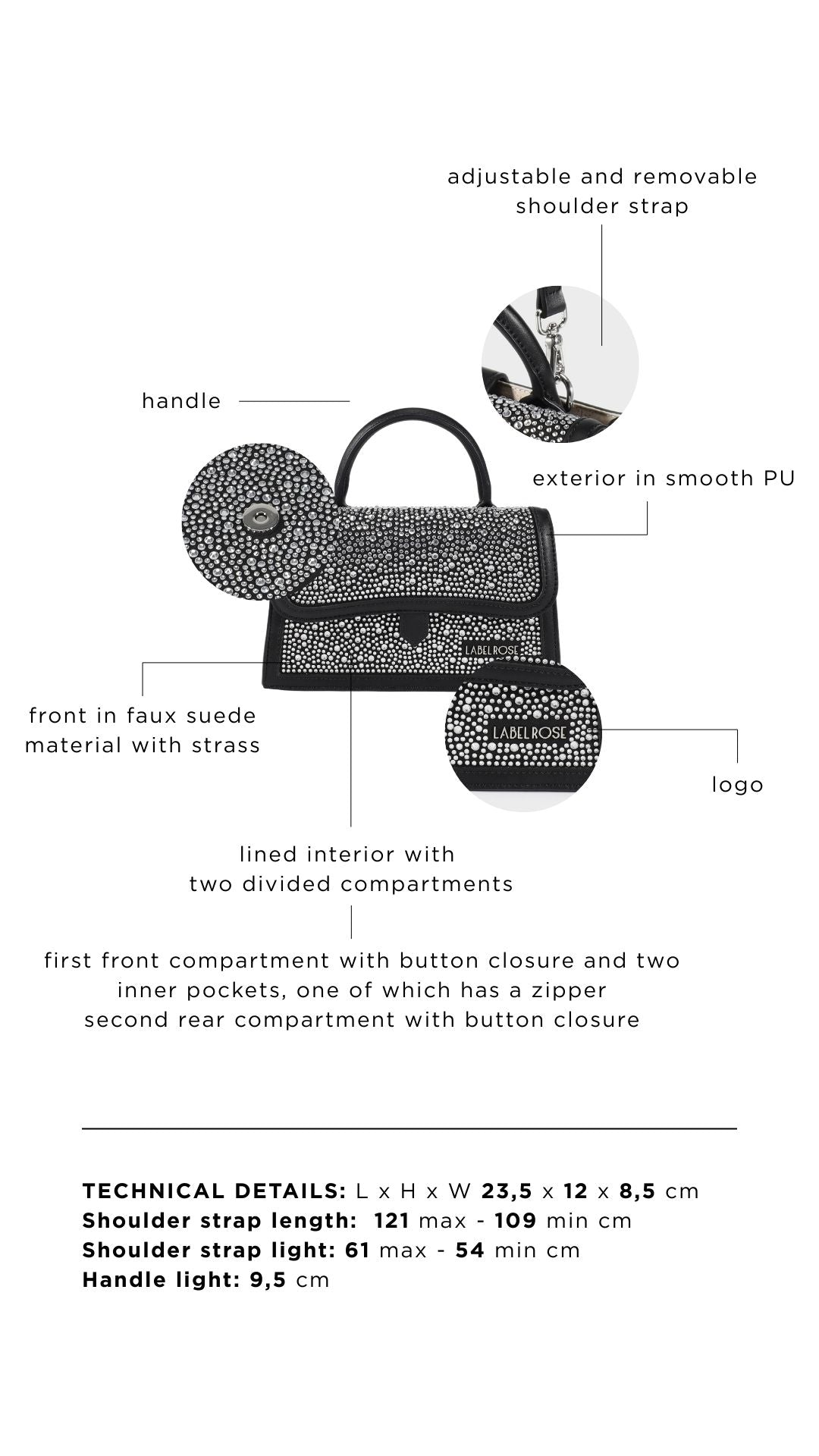 Borsa a mano PAIGE STRASS - BLACK SILVER