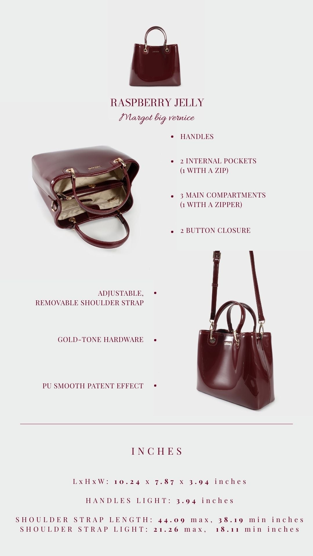 Borsa a mano MARGOT BIG VERNICE - RASPBERRY JELLY