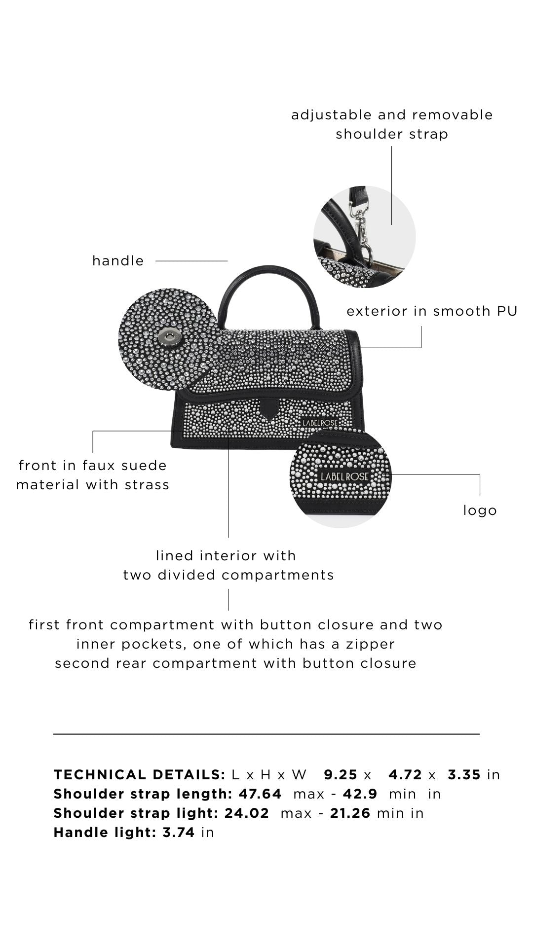 Borsa a mano PAIGE STRASS - BLACK SILVER