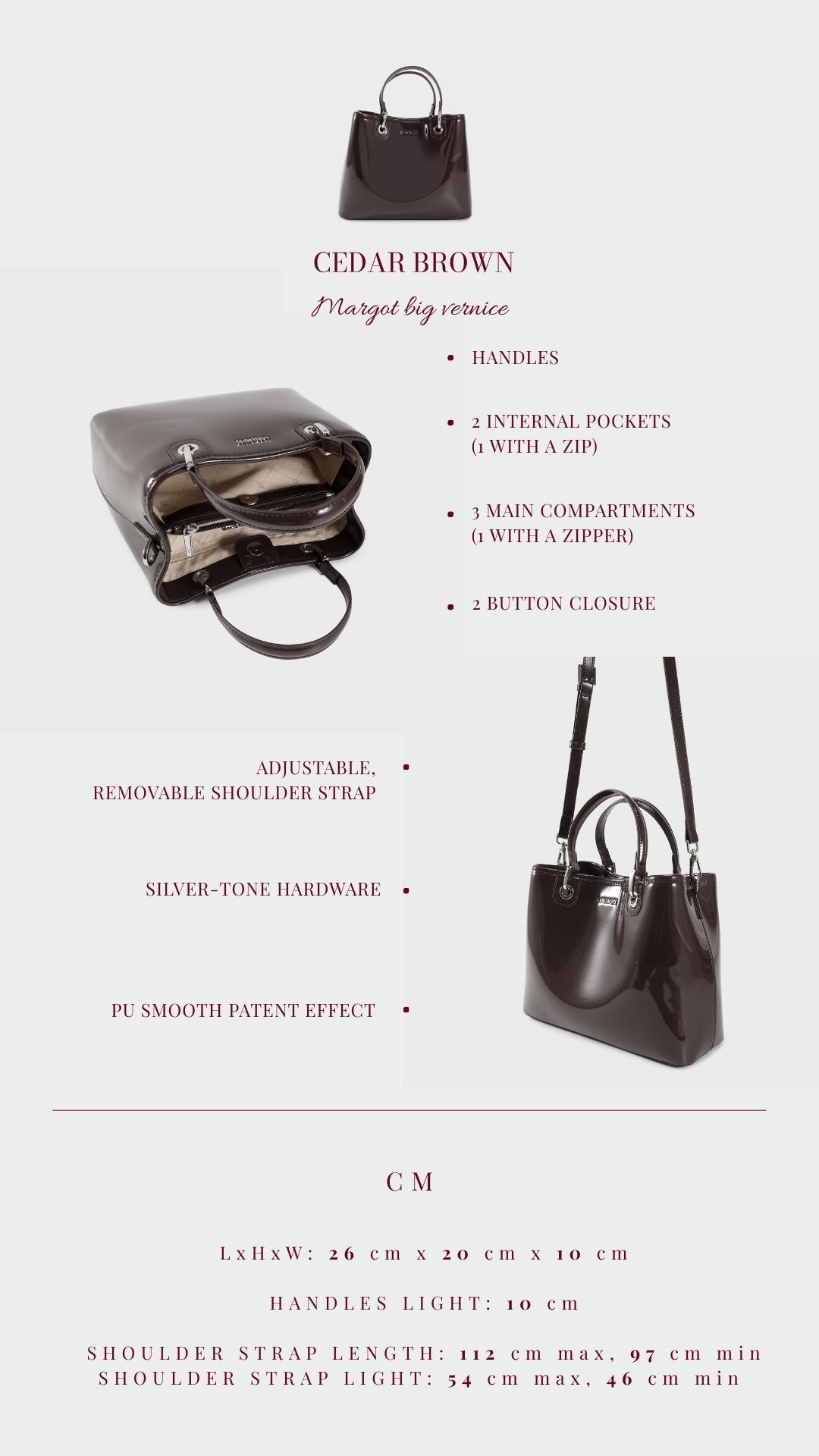Borsa a mano MARGOT BIG VERNICE - CEDAR BROWN