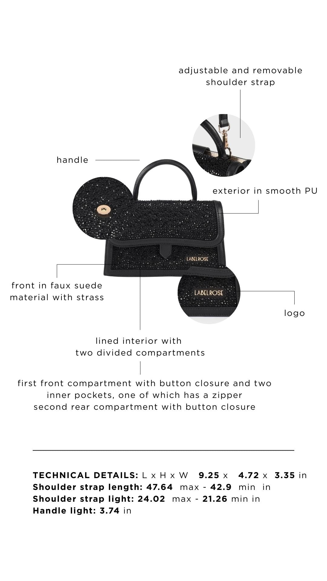 Borsa a mano PAIGE STRASS - BLACK GOLD