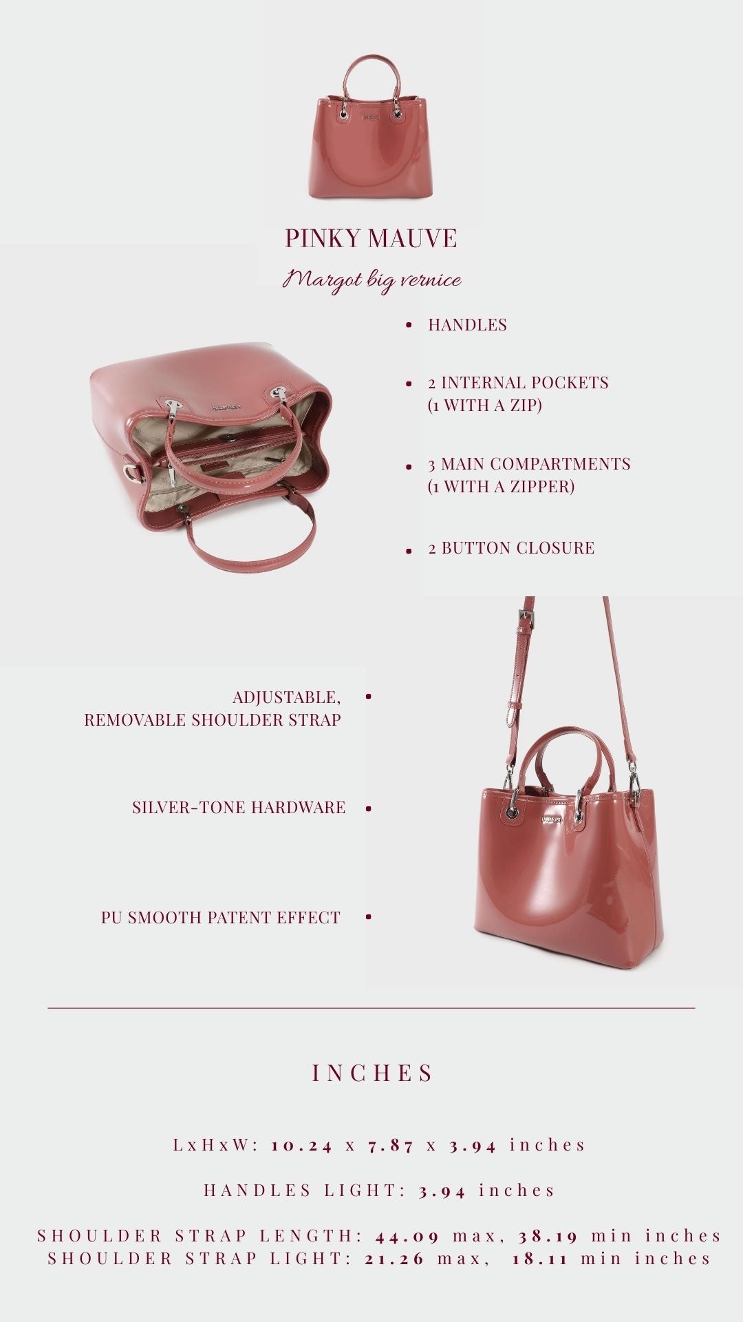 Borsa a mano MARGOT BIG VERNICE - PINKY MAUVE