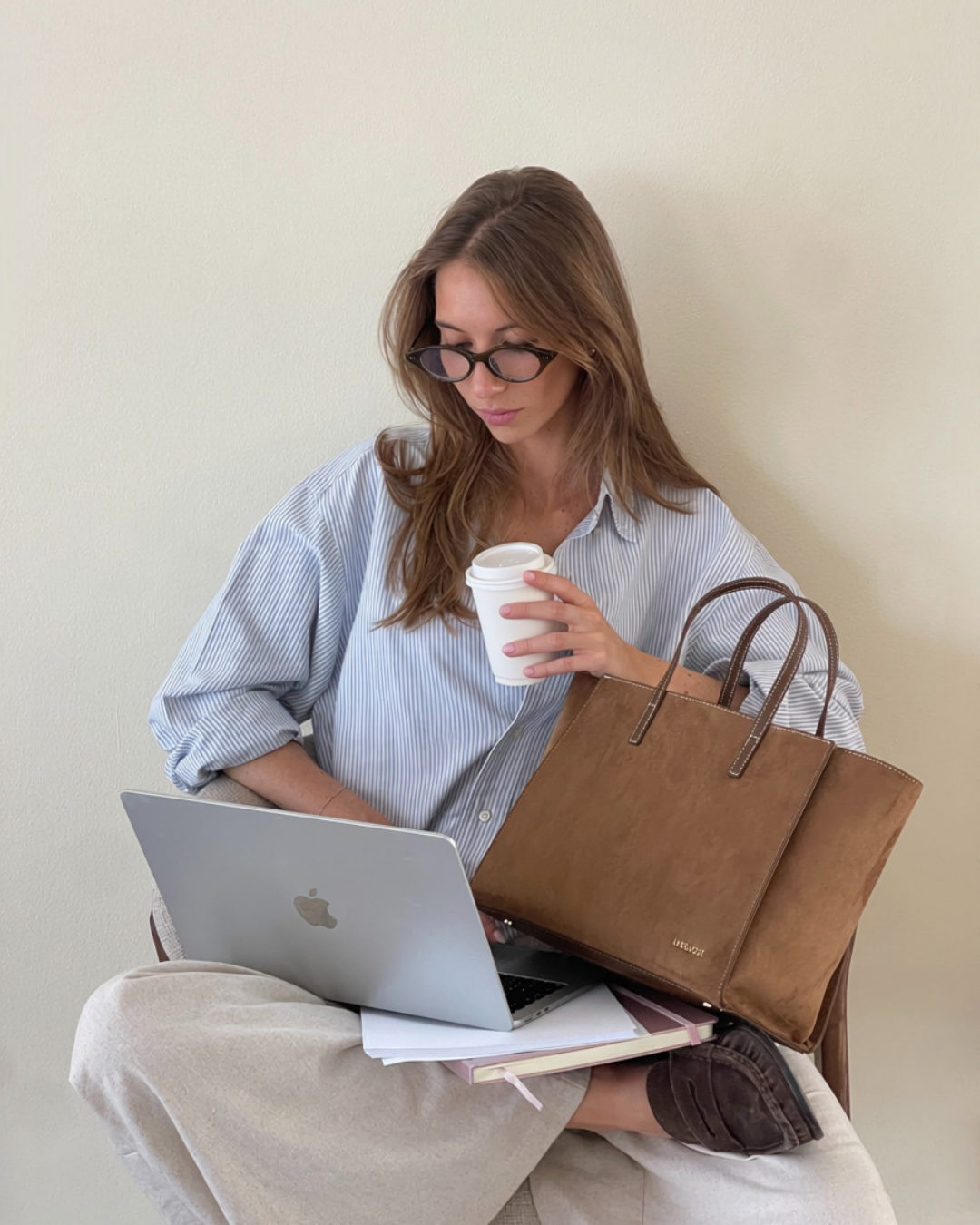 MELISSA FAUX SUEDE Handbag - BISCUIT