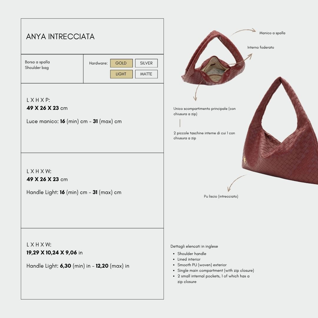 Borsa a spalla ANYA intrecciata - BURGUNDY