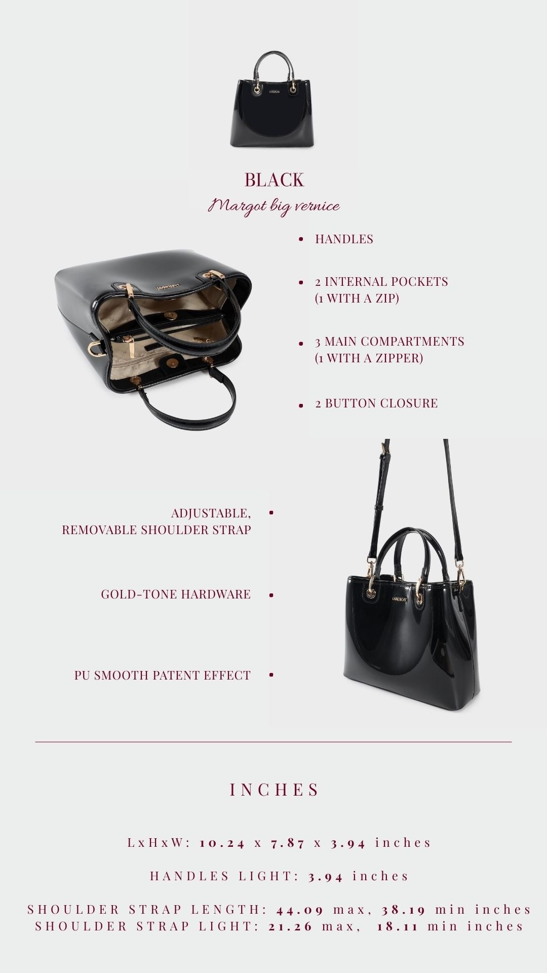 Borsa a mano MARGOT BIG VERNICE - BLACK
