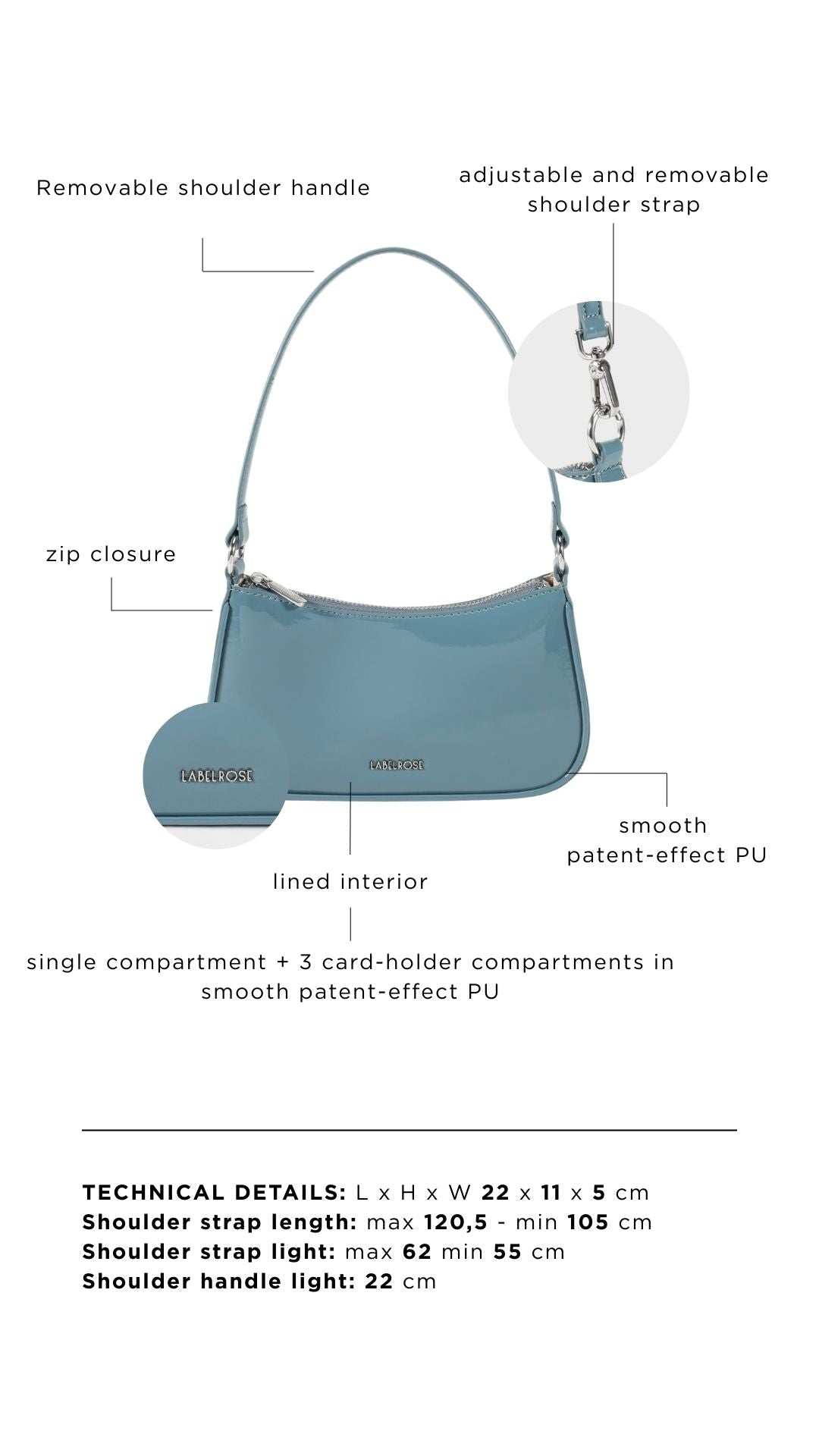 Borsa a spalla EMMA VERNICE - SKY BLUE