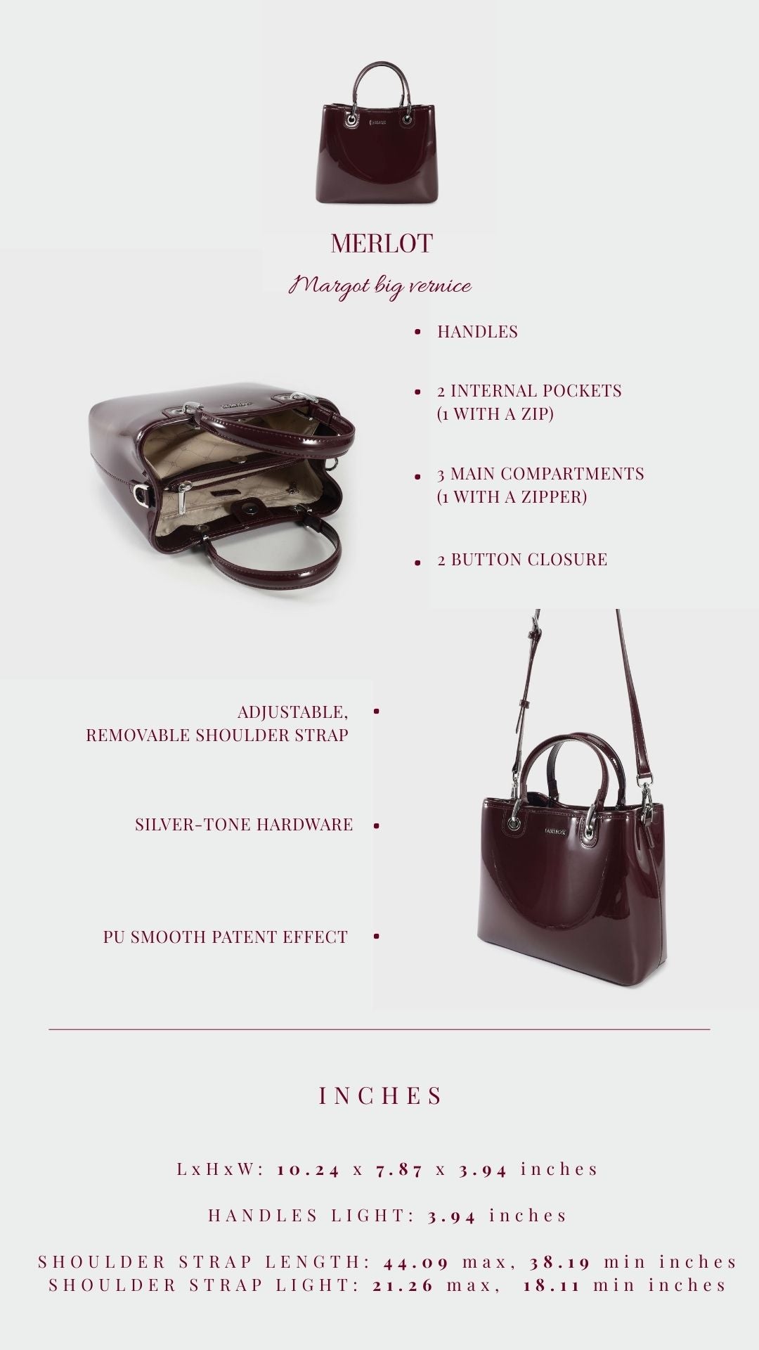 Borsa a mano MARGOT BIG VERNICE - MERLOT
