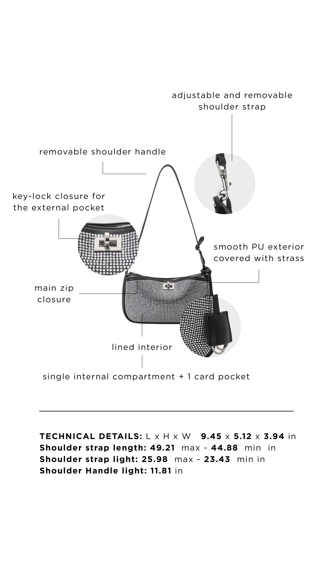 Borsa a spalla TIARA - BLACK SILVER