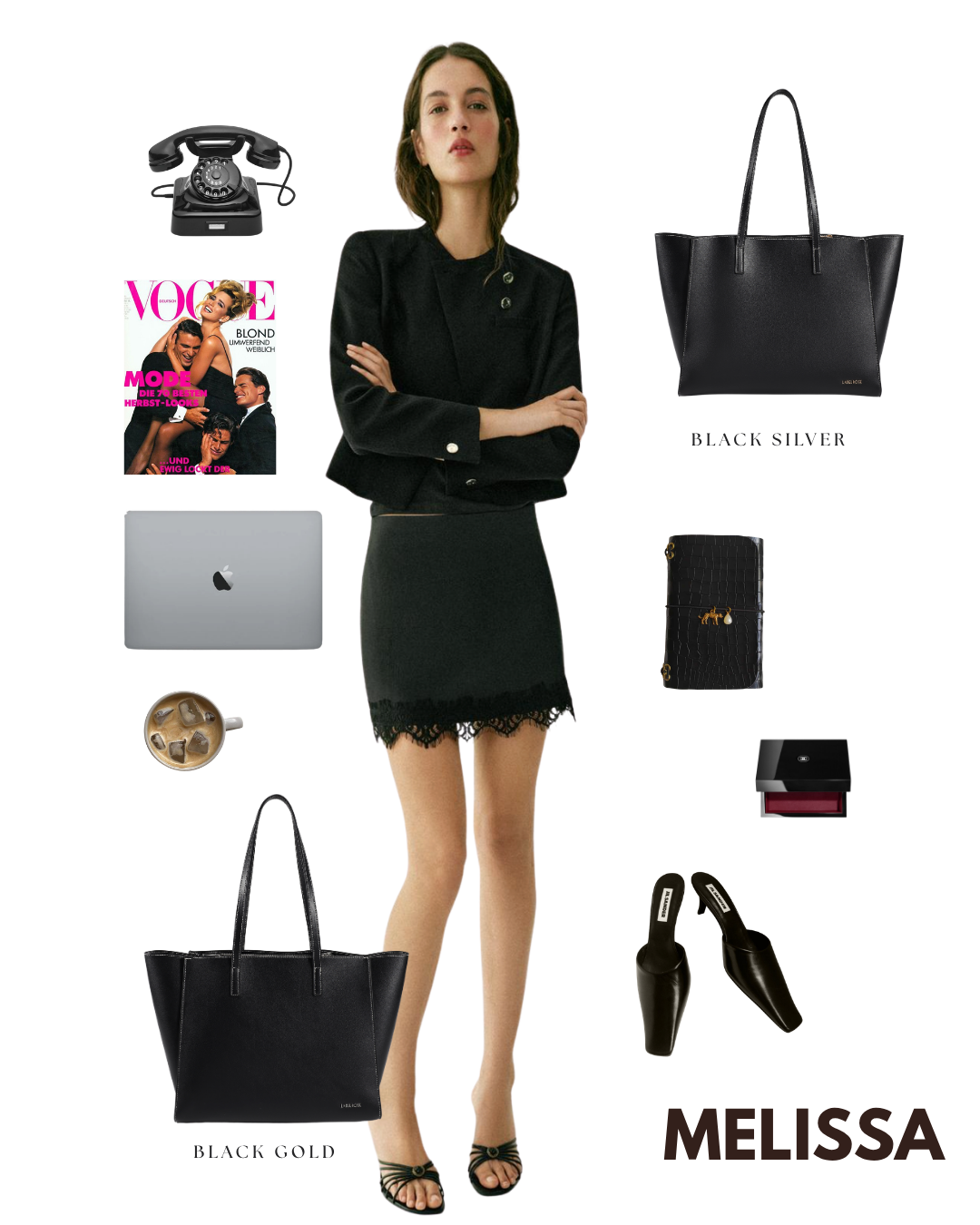 Borsa a spalla MELISSA BIG - BLACK SILVER