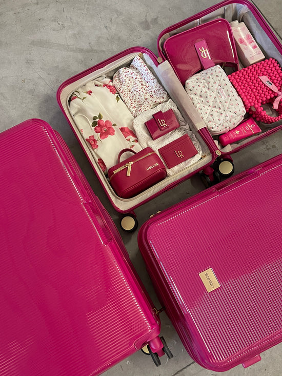 Shiny trolley suitcase four wheels - FUXIA
