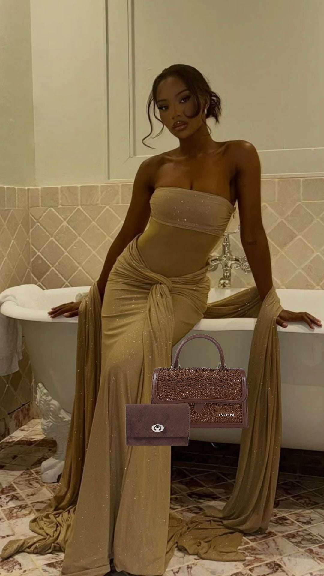 Borsa a mano PAIGE STRASS - BROWN