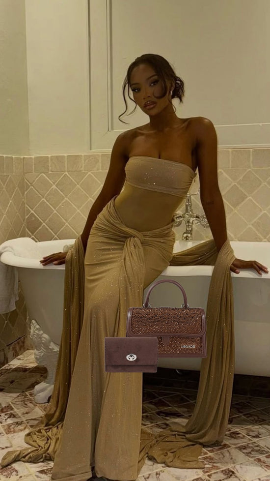 Borsa a mano PAIGE STRASS - BROWN