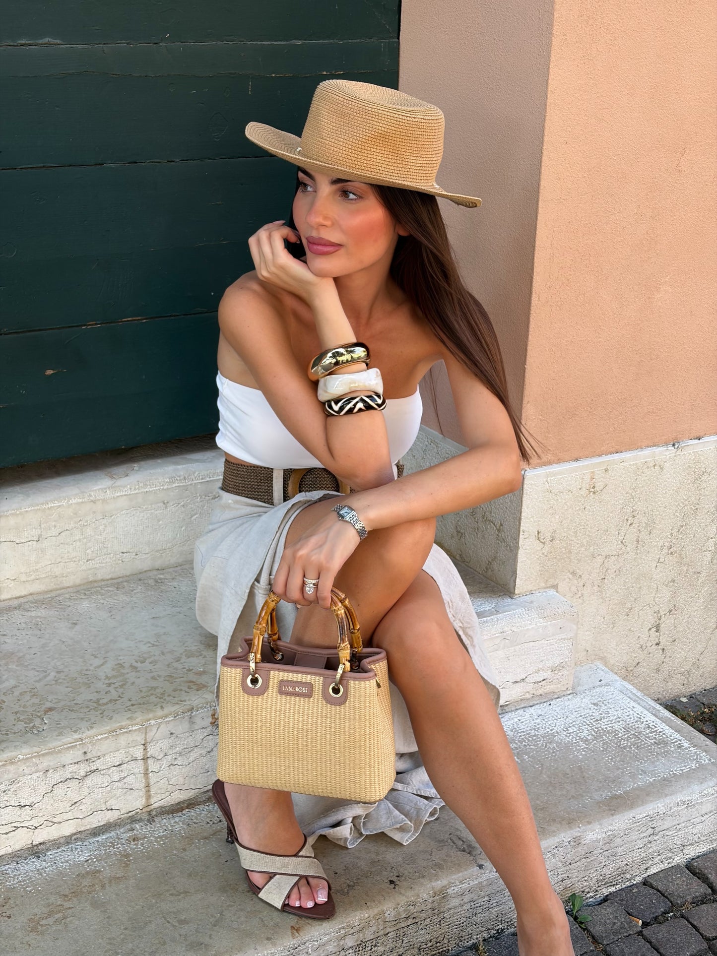 Handbag MARGOT SMALL BAMBOO LE - SAND BEIGE