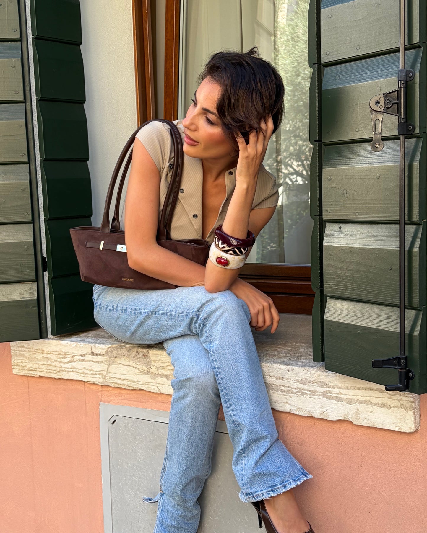 Bolso de hombro JAY SUEDE- WINE CHOCOLATE