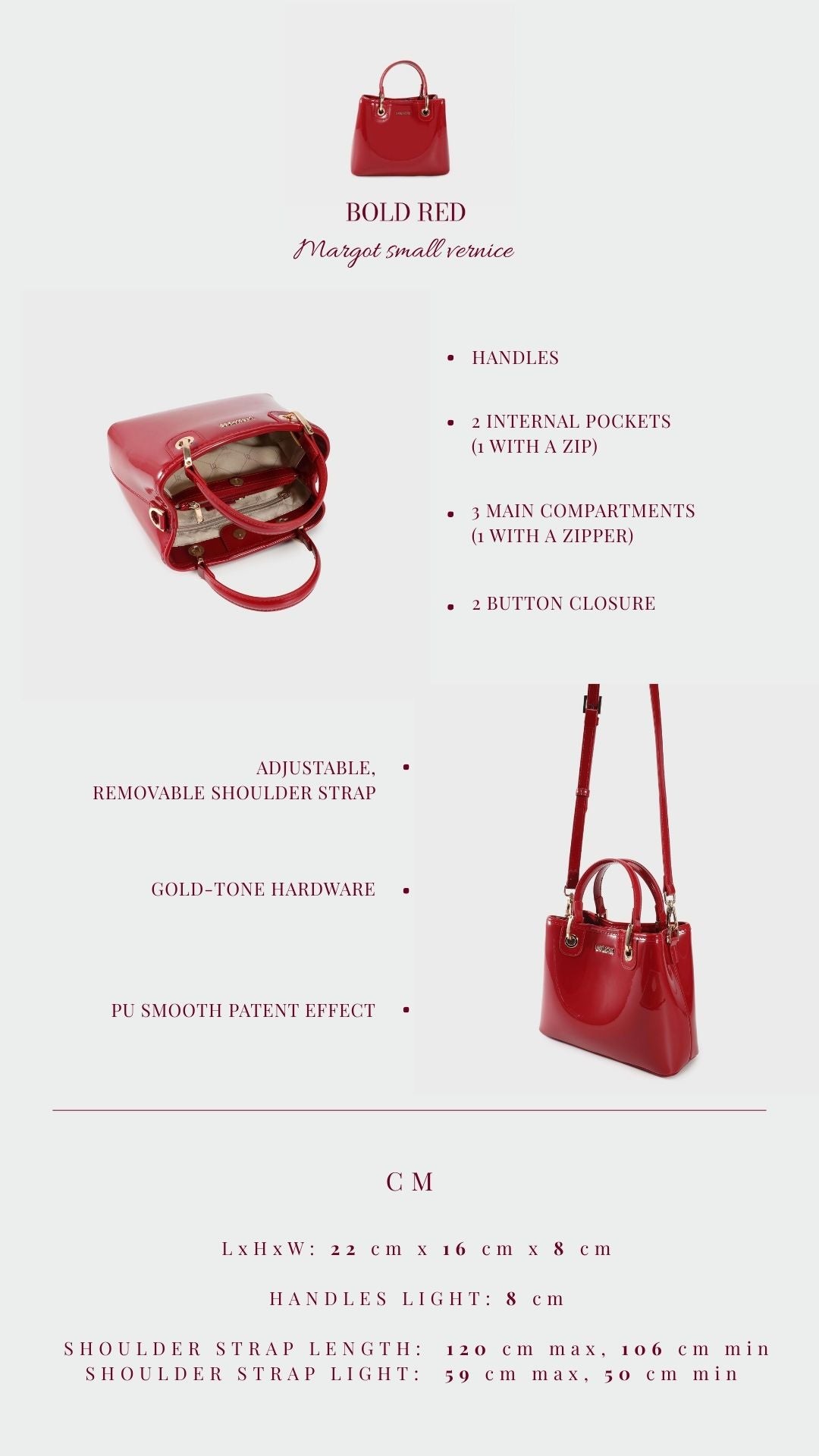 Borsa a mano MARGOT SMALL VERNICE - BOLD RED