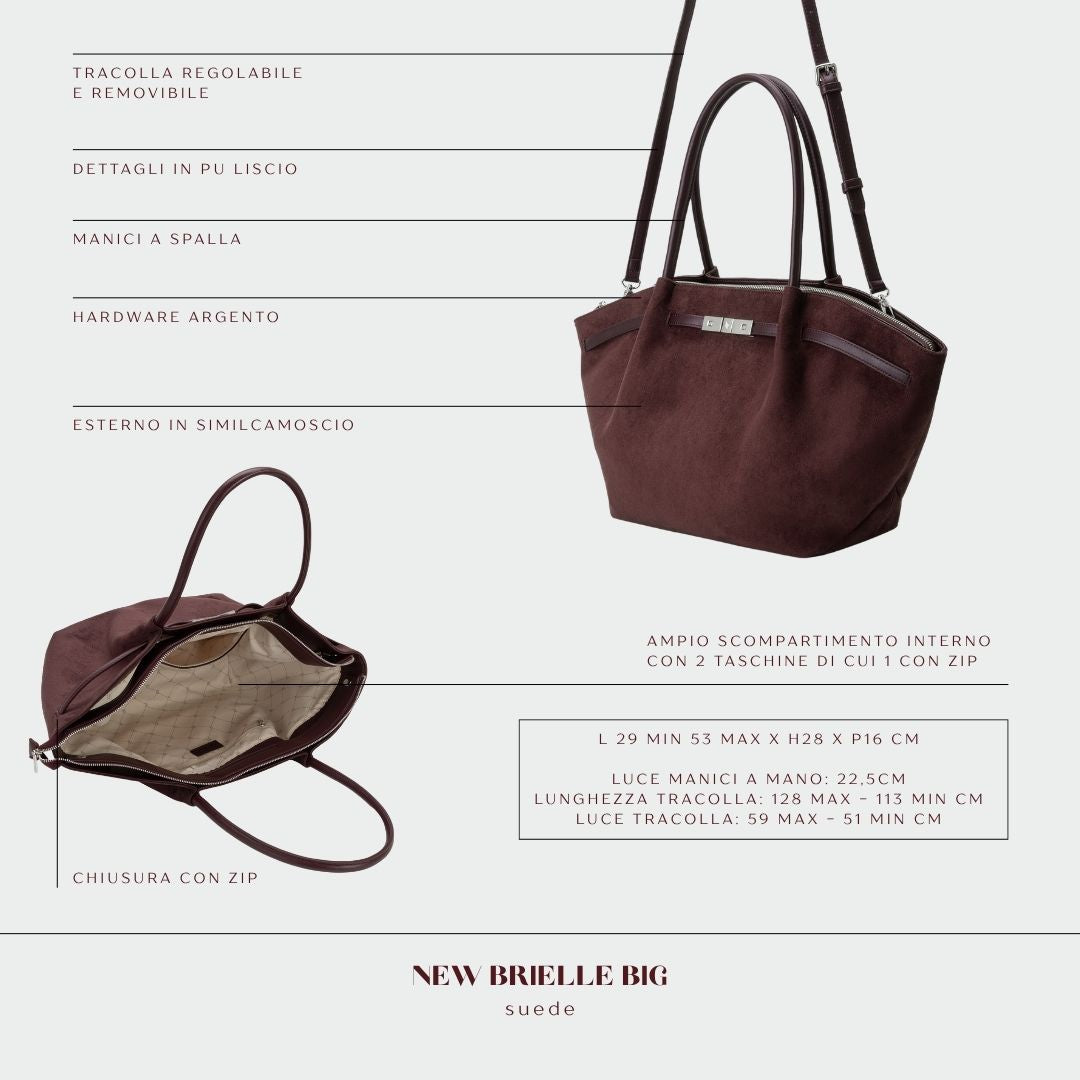 BRIELLE BIG FAUX SUEDE SHOULDER BAG - AUBERGINE