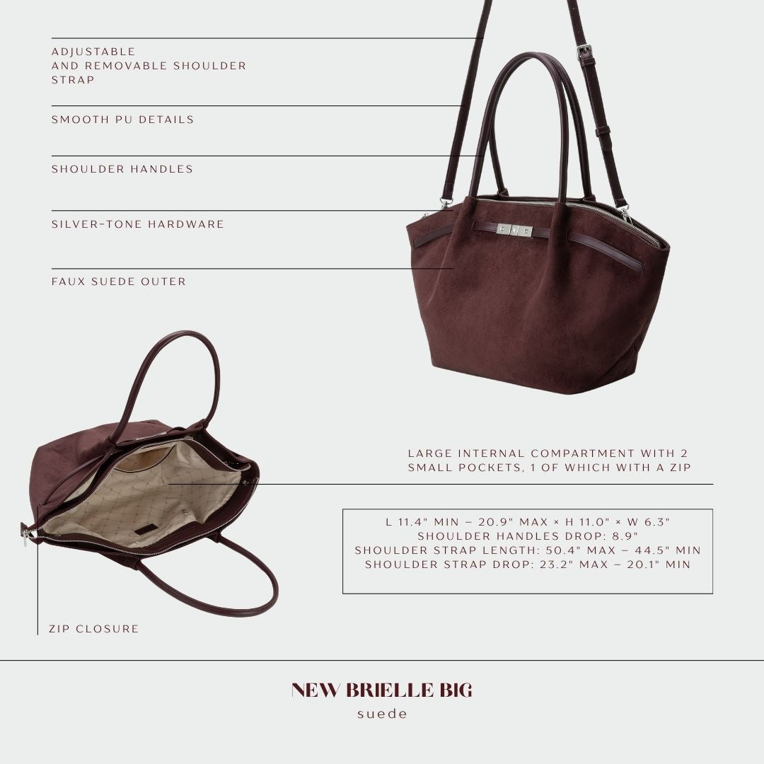 BRIELLE BIG FAUX SUEDE SHOULDER BAG - AUBERGINE