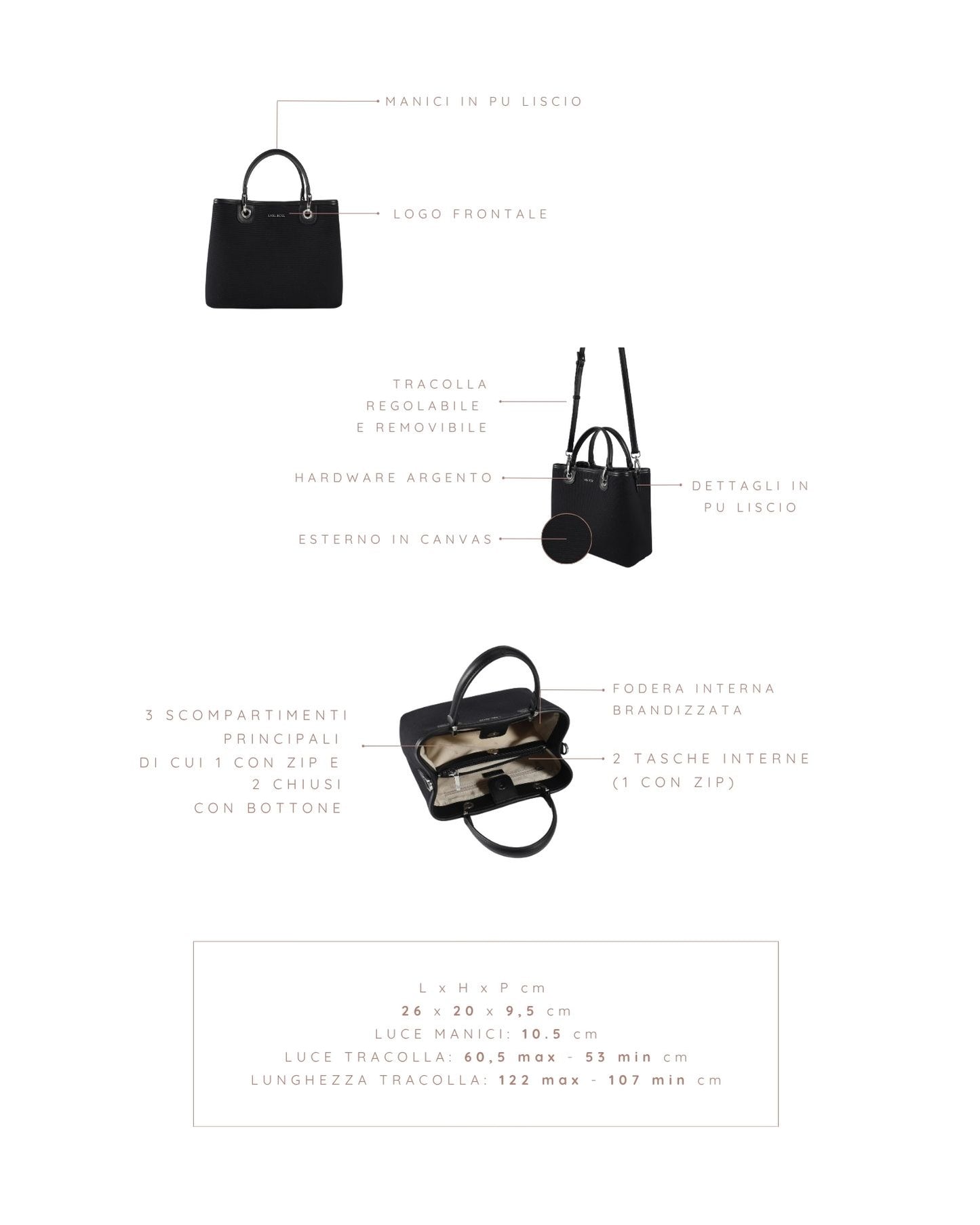 Borsa a mano MARGOT BIG CANVAS LE - BLACK SILVER