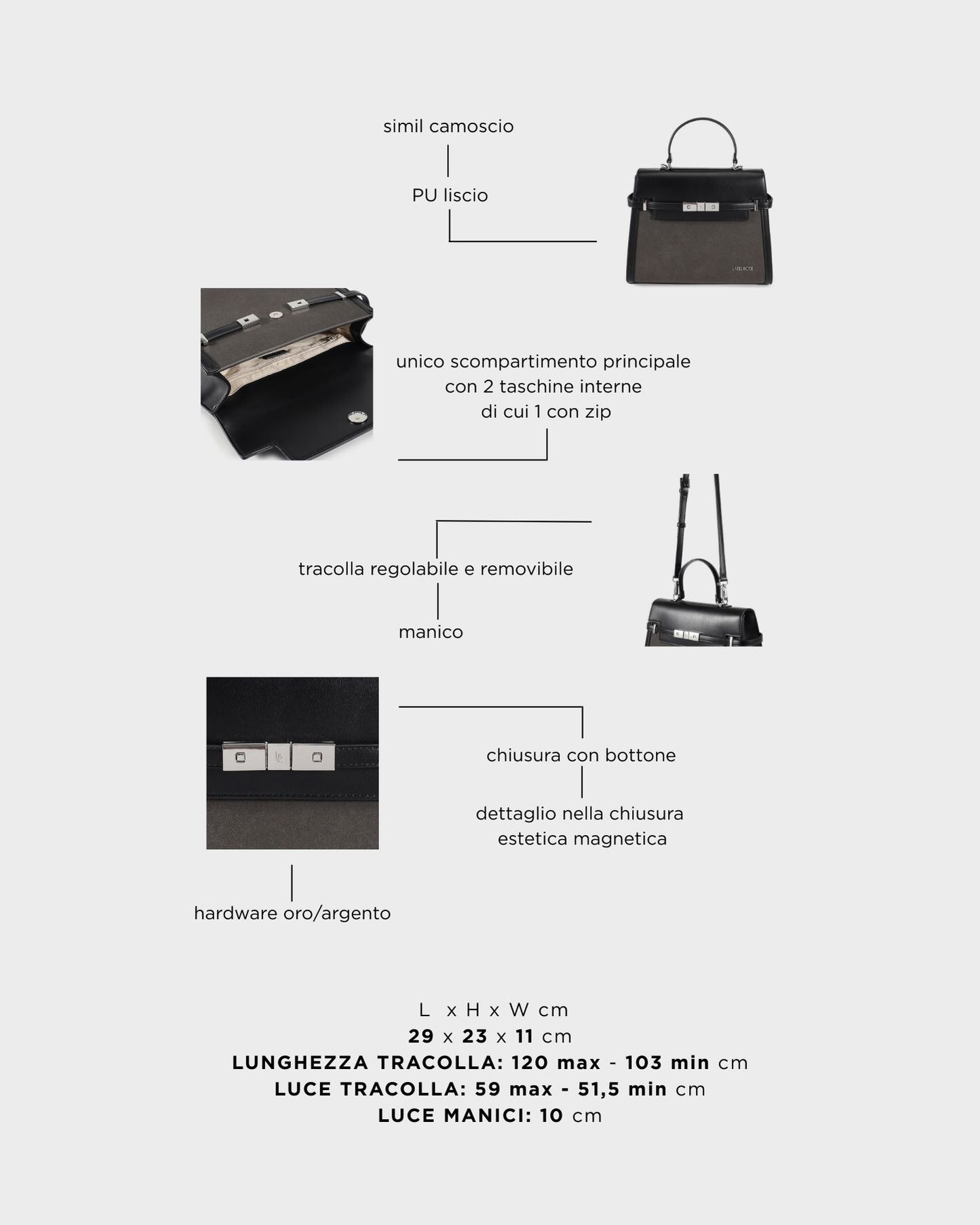 Borsa a mano GRACE SUEDE BIG - BLACK