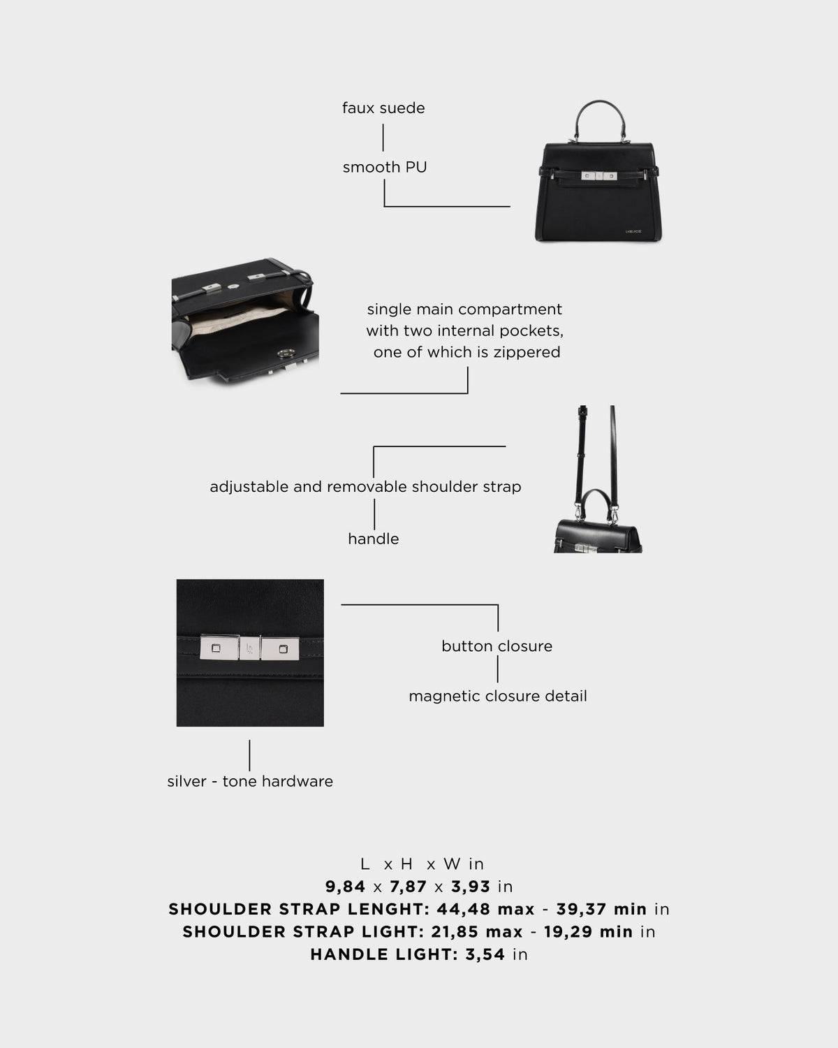 Bolso GRACE SUEDE MEDIANO - NEGRO