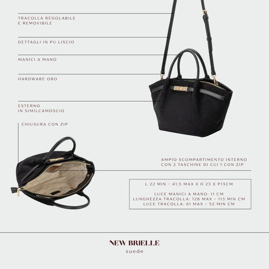 BRIELLE SMALL FAUX SUEDE HANDBAG - BLACK GOLD