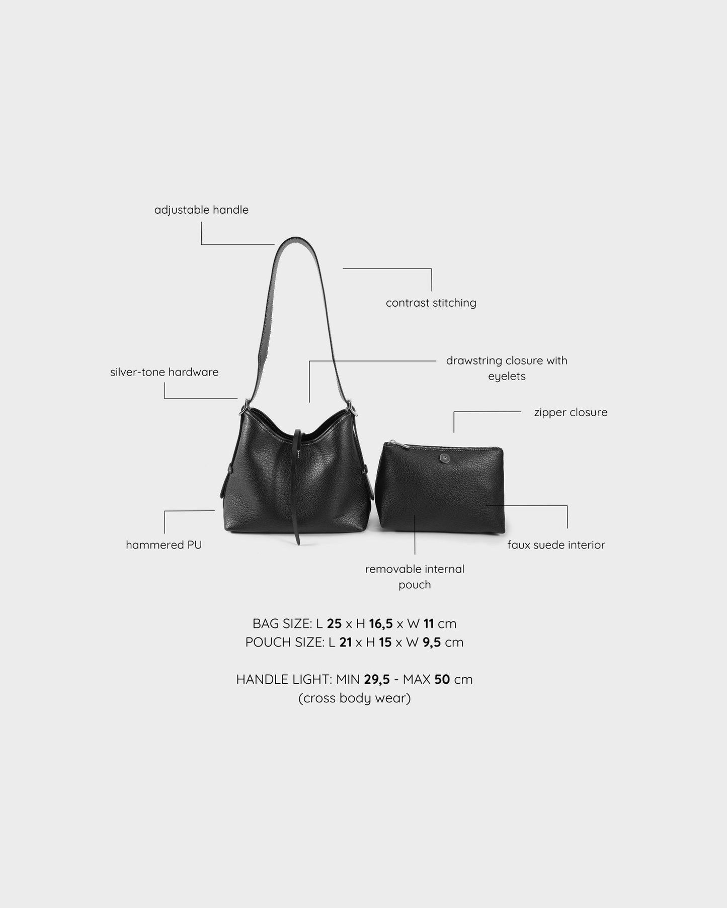 BROOKE Shoulder Bag - BLACK SILVER
