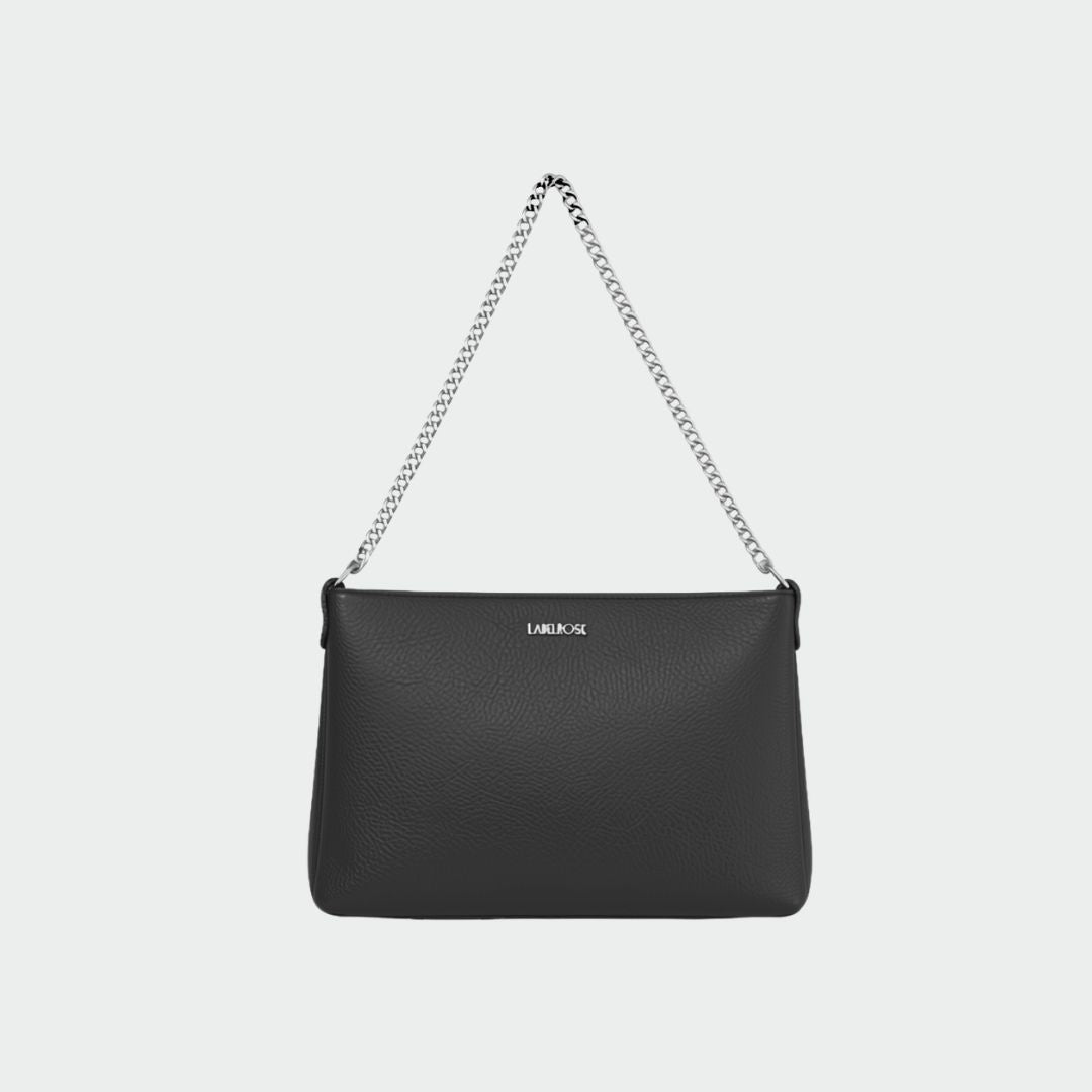 ANNIE genuine leather clutch - BLACK SILVER