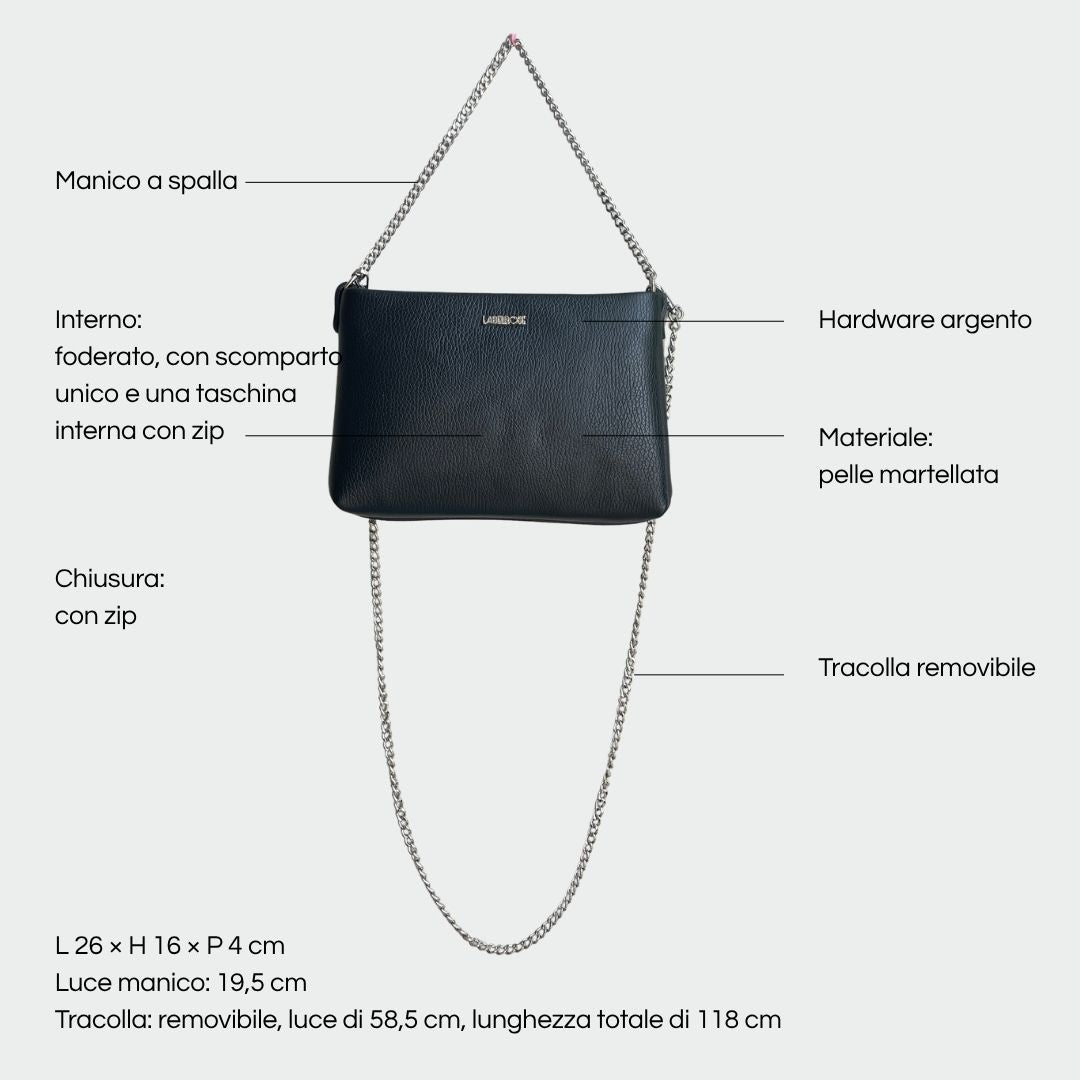 ANNIE genuine leather clutch - BLACK SILVER