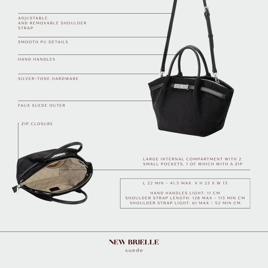BRIELLE SMALL FAUX SUEDE HANDBAG - BLACK SILVER