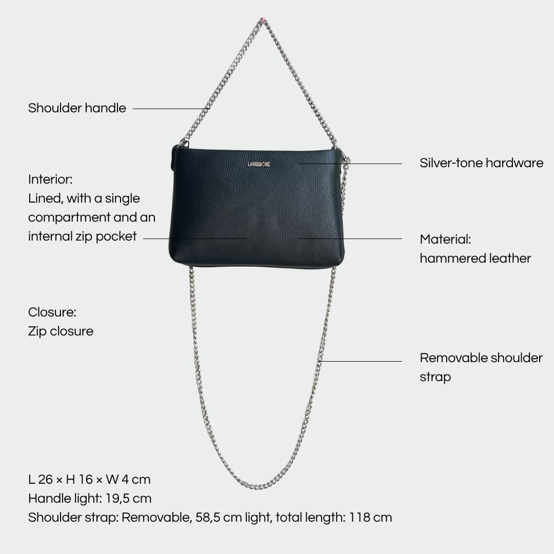 ANNIE genuine leather clutch - BLACK SILVER