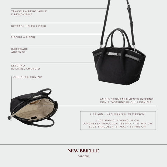 BRIELLE SMALL FAUX SUEDE HANDBAG - BLACK SILVER