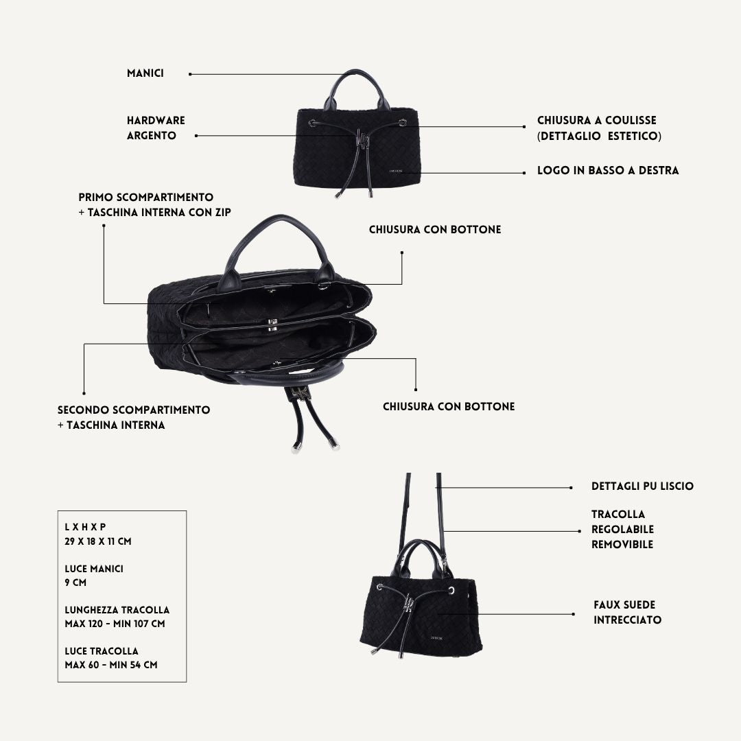 Borsa a mano MEGAN SIMILSUEDE - BLACK SILVER