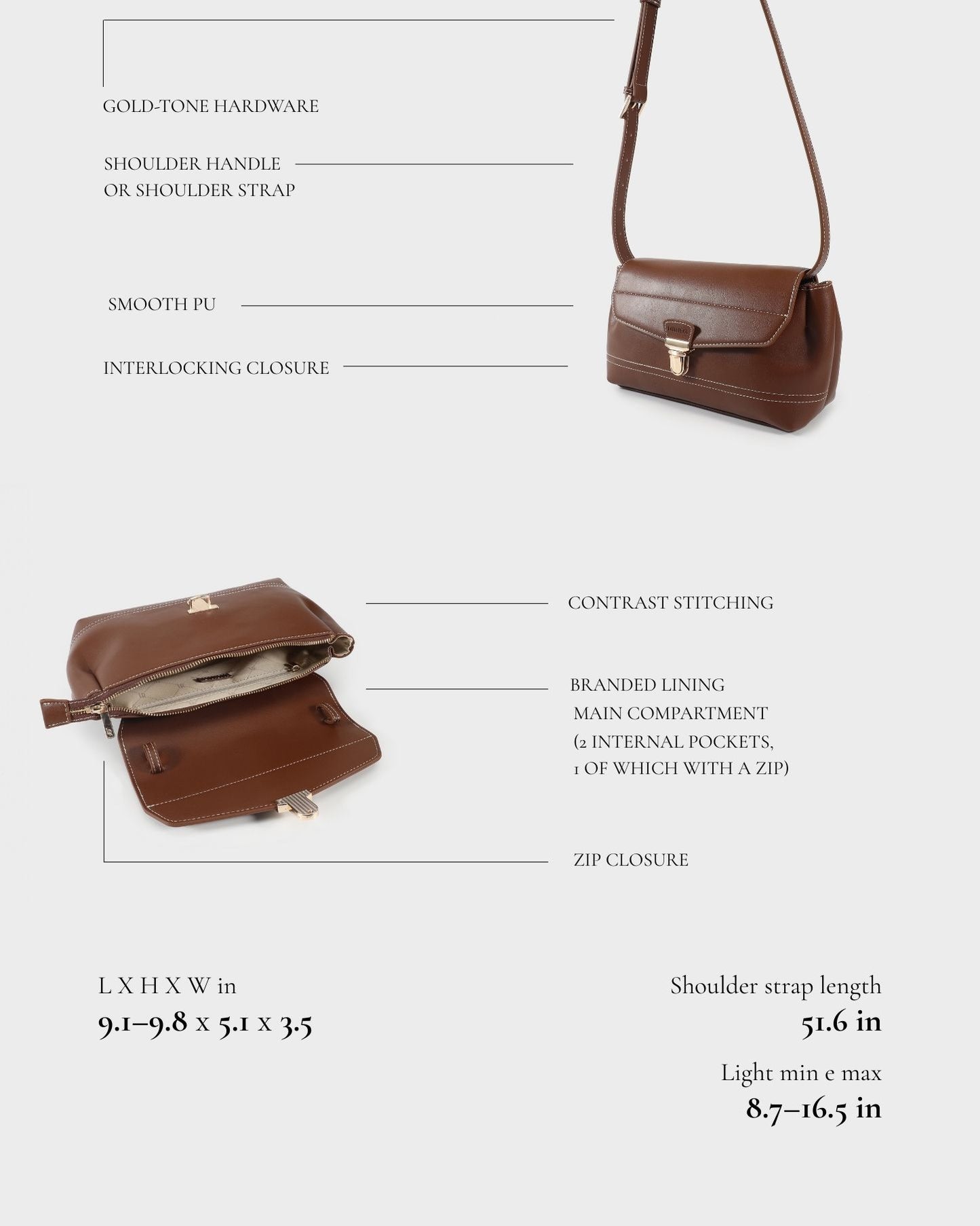 Bolso de hombro GWYNETH - MARRÓN