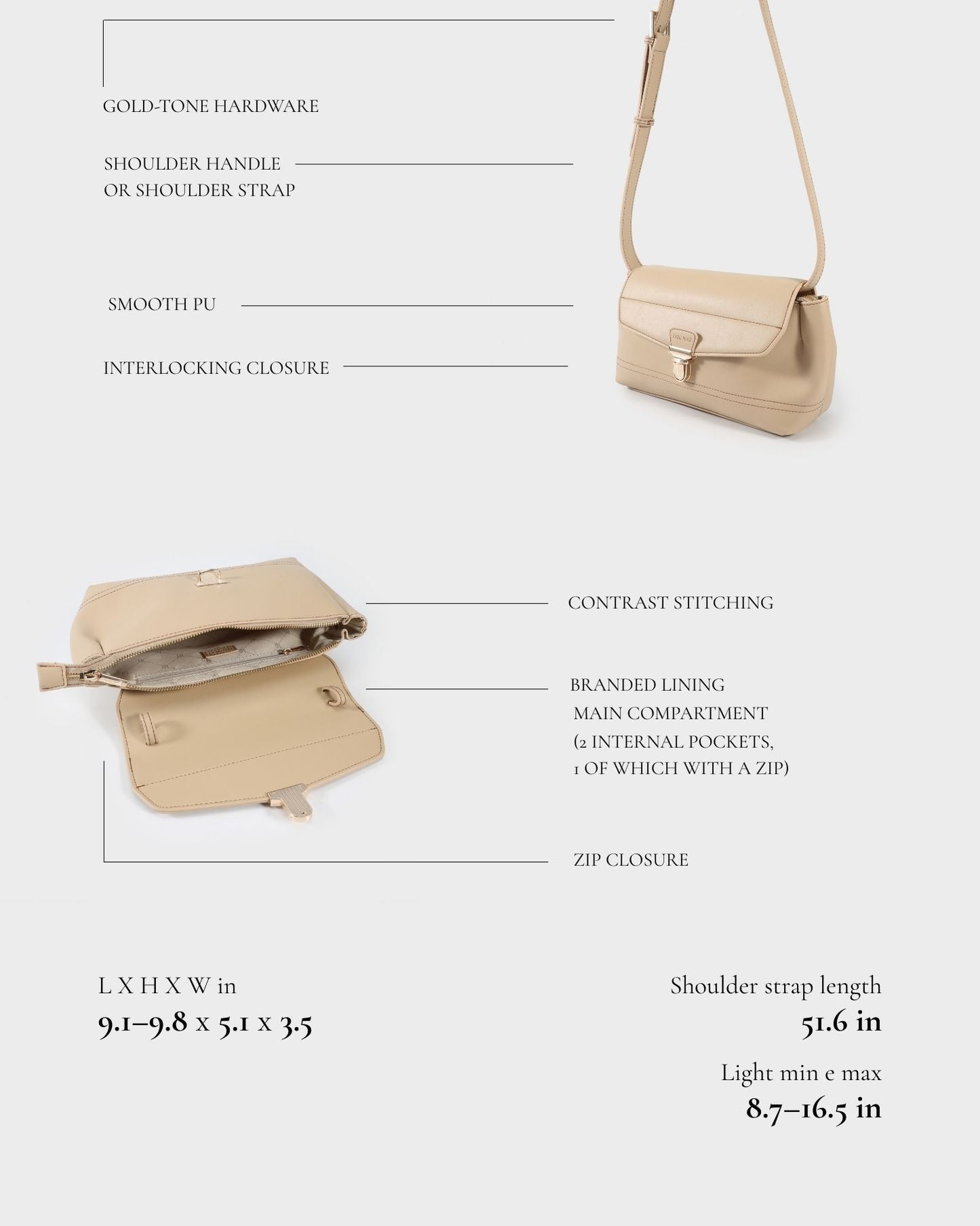 Bolso de hombro GWYNETH - BEIGE