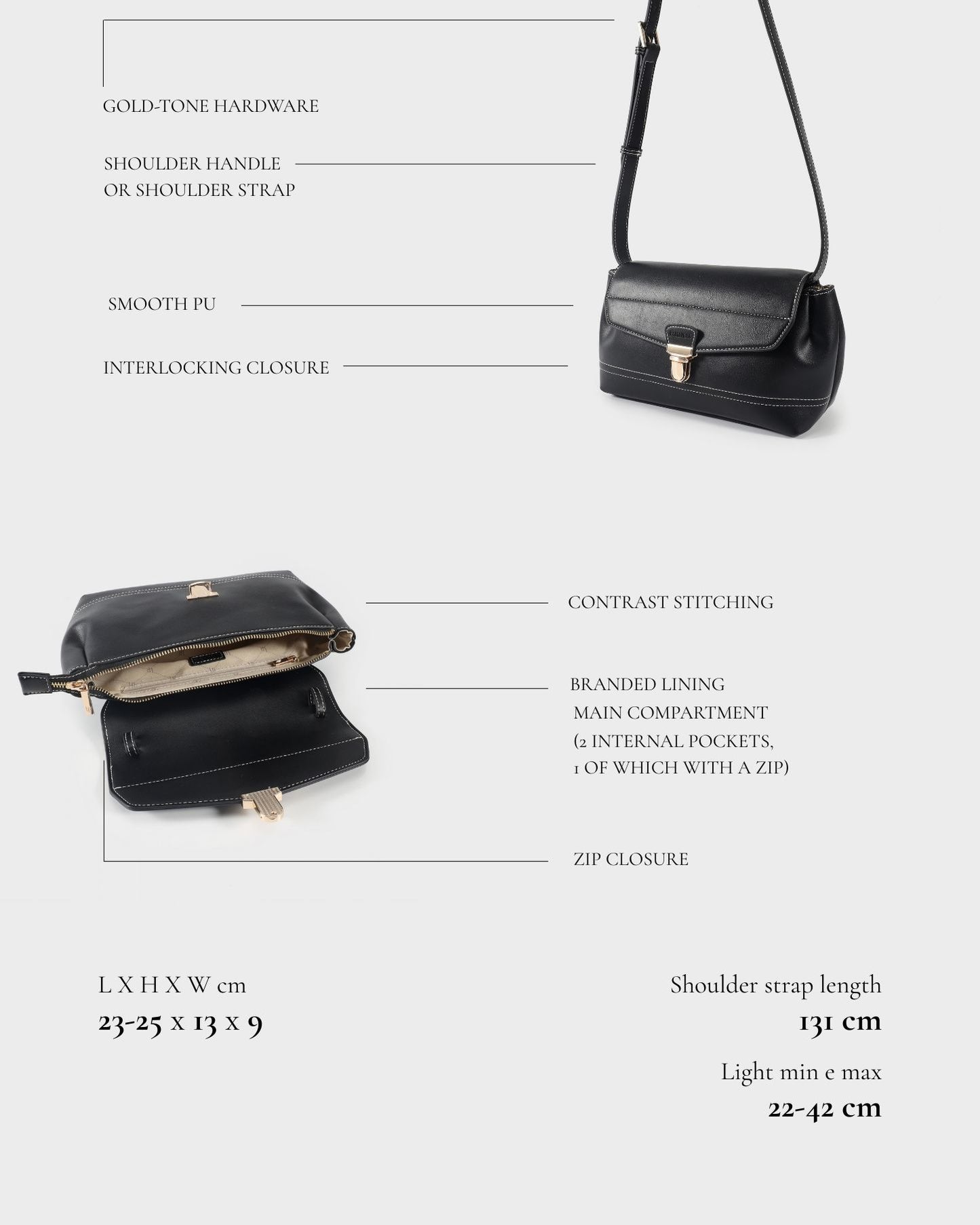 Bolso de hombro GWYNETH - NEGRO