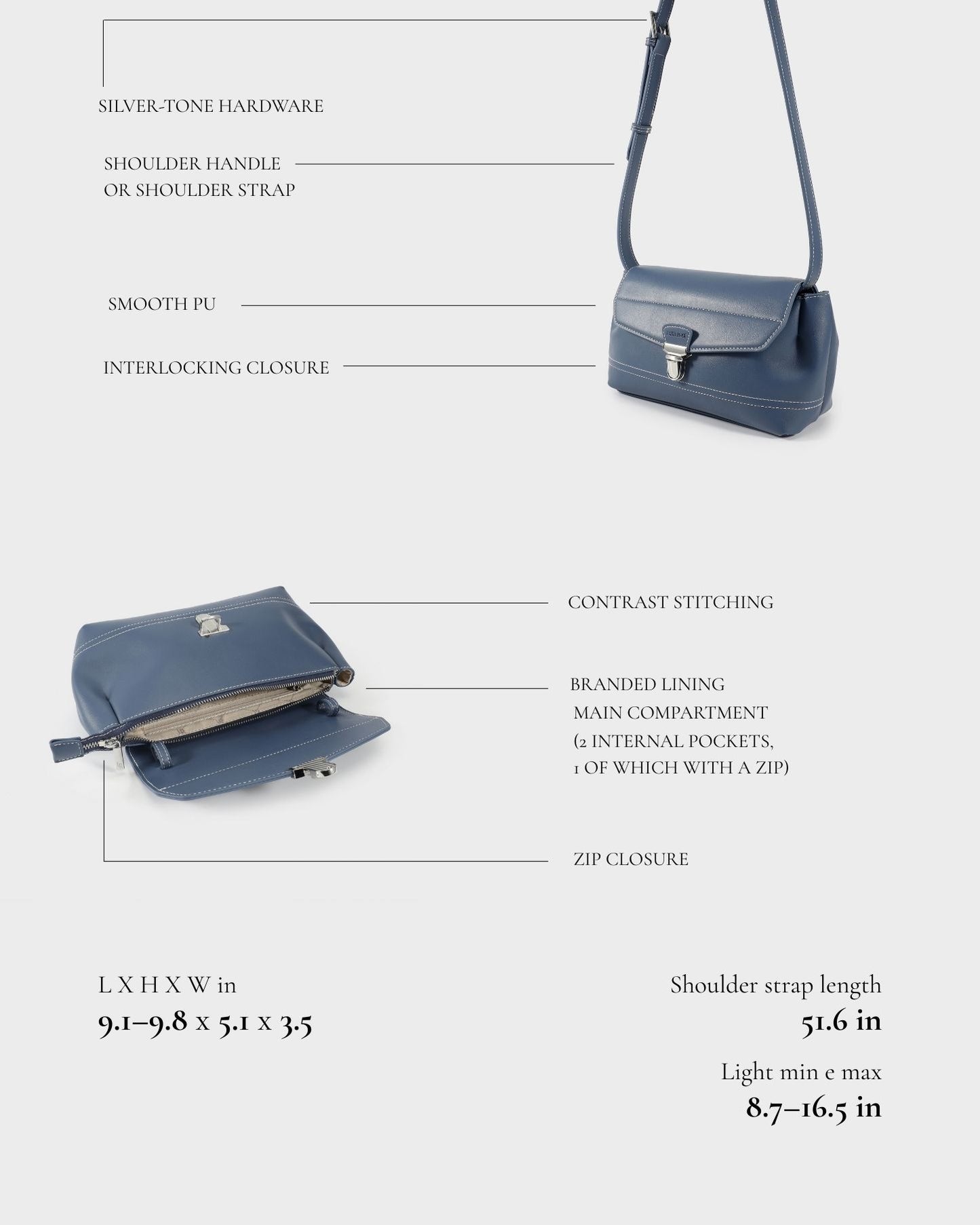 Bolso de hombro GWYNETH - AZUL VAQUERO