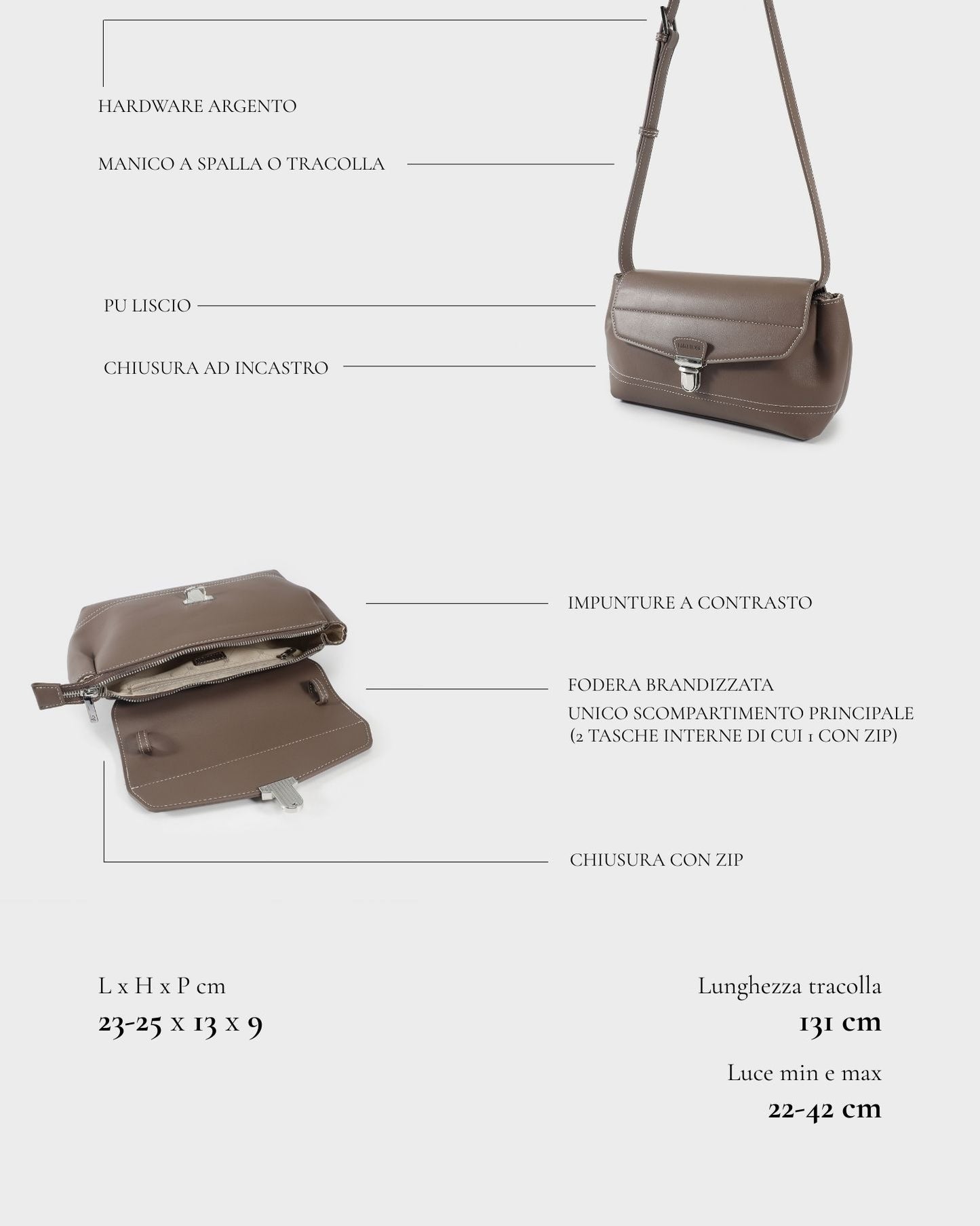 Bolso de hombro GWYNETH - COLOR TOPO