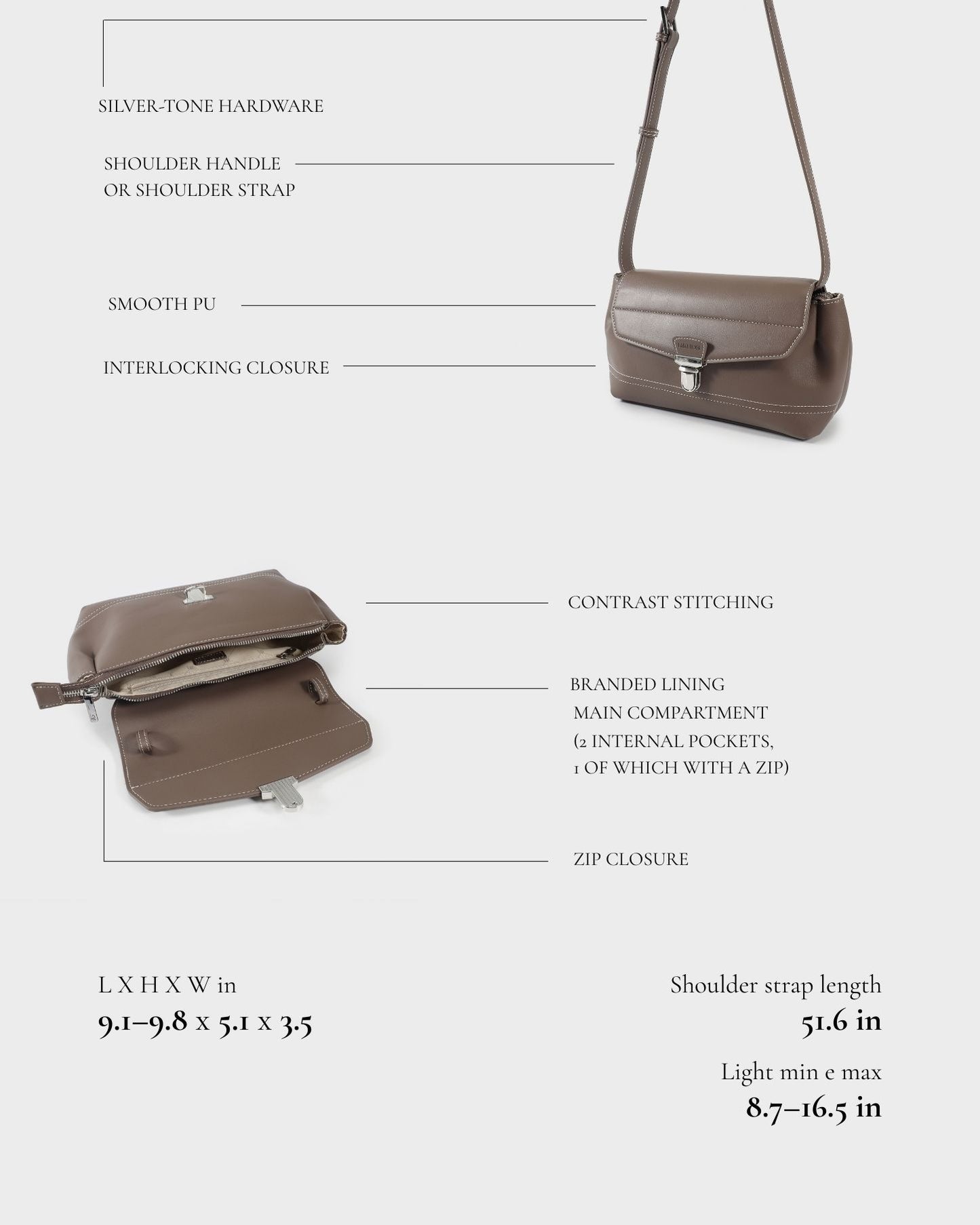 Bolso de hombro GWYNETH - COLOR TOPO