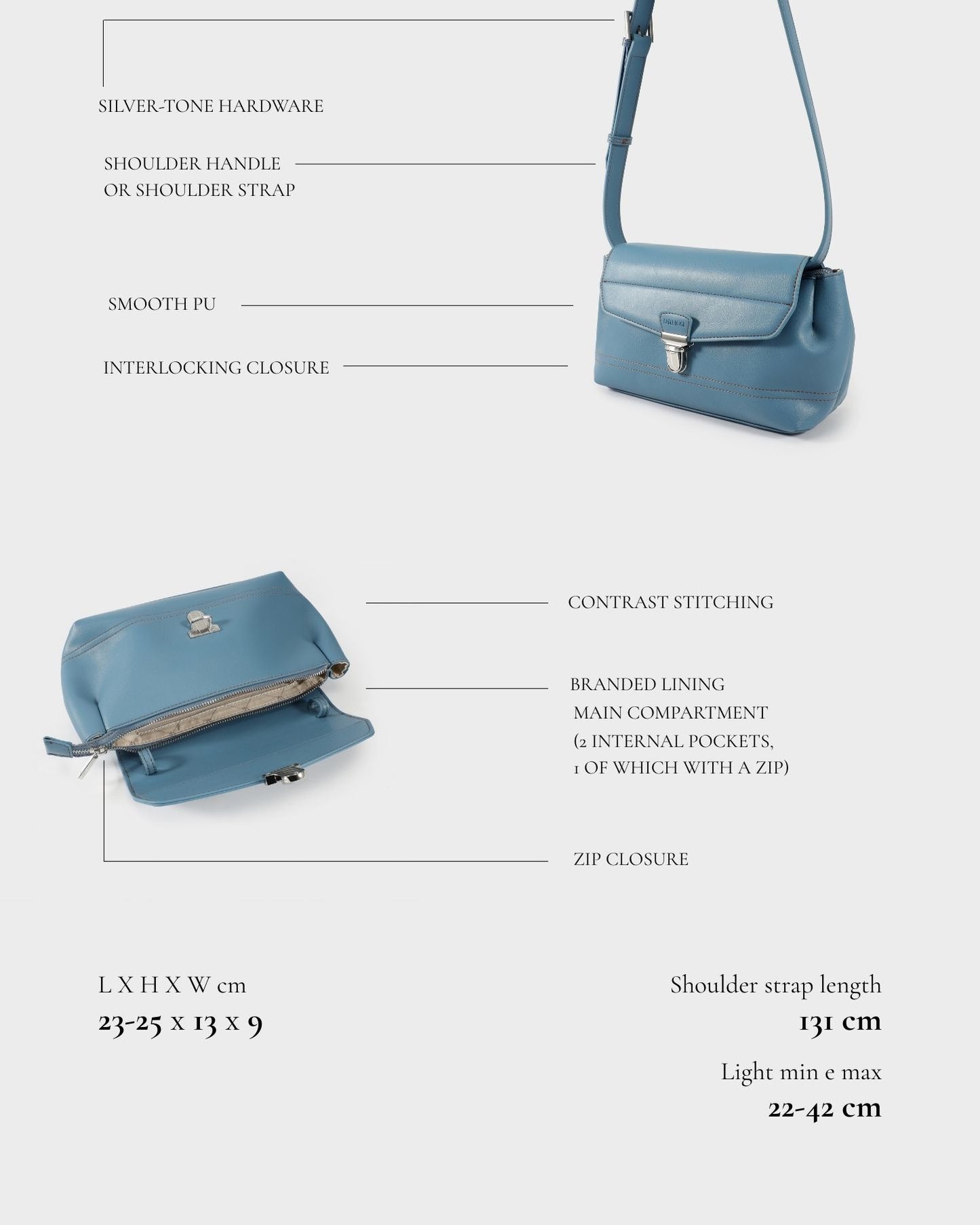 Bolso de hombro GWYNETH - AZUL CLARO