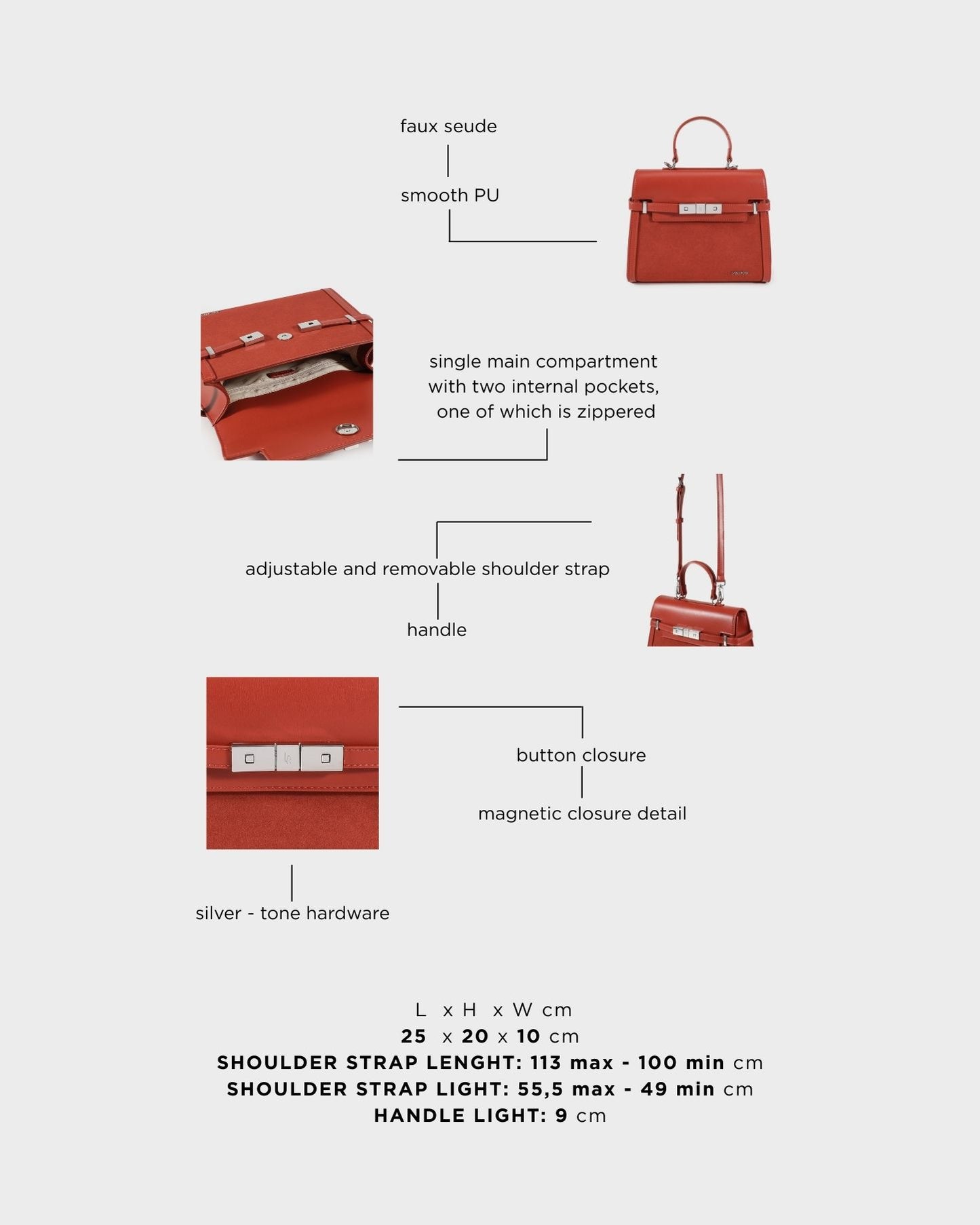 Borsa a mano GRACE SUEDE MEDIUM - BRICK RED