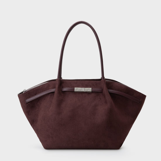 BRIELLE BIG FAUX SUEDE SHOULDER BAG - AUBERGINE - PRE-ORDER