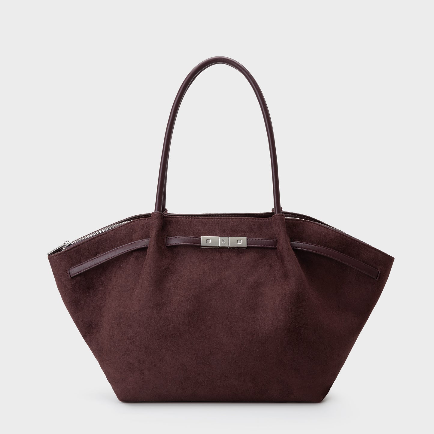 BRIELLE BIG FAUX SUEDE SHOULDER BAG - AUBERGINE