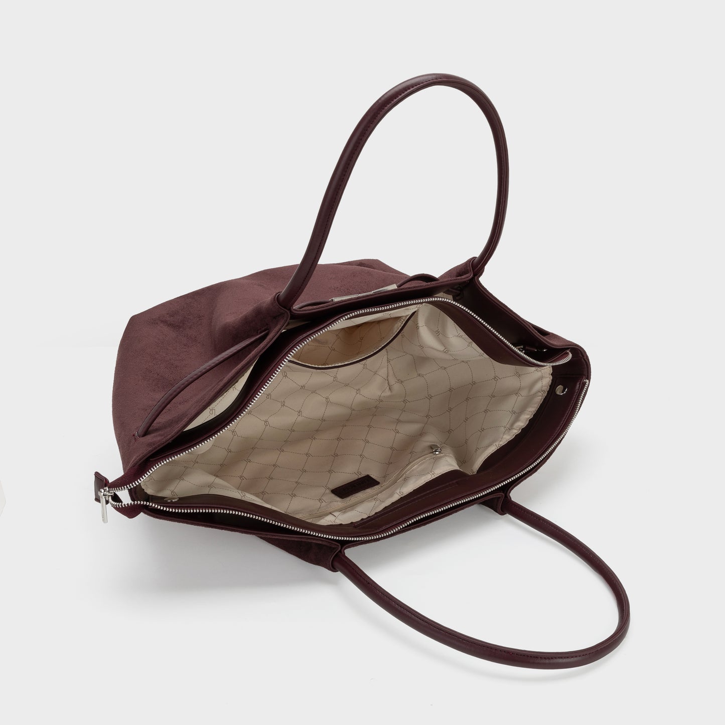 BRIELLE BIG FAUX SUEDE SHOULDER BAG - AUBERGINE